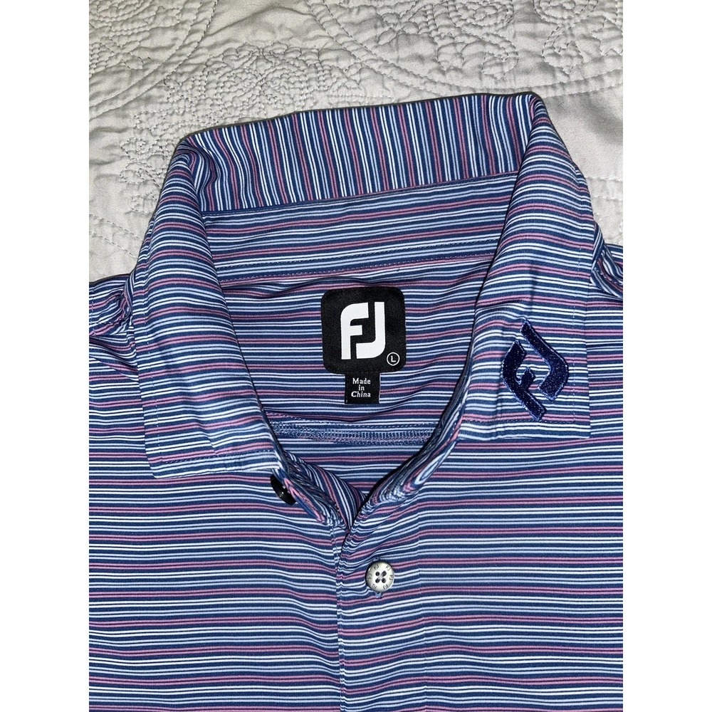 FJ FootJoy Men's Golf Polo Shirt Collared, Blue/Pink, Polyester, Size L - Picture 2 of 6